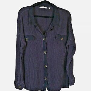 Soft Surroundings Audra Waffle Tunic Button Down Shirt Dark Brown Size XL